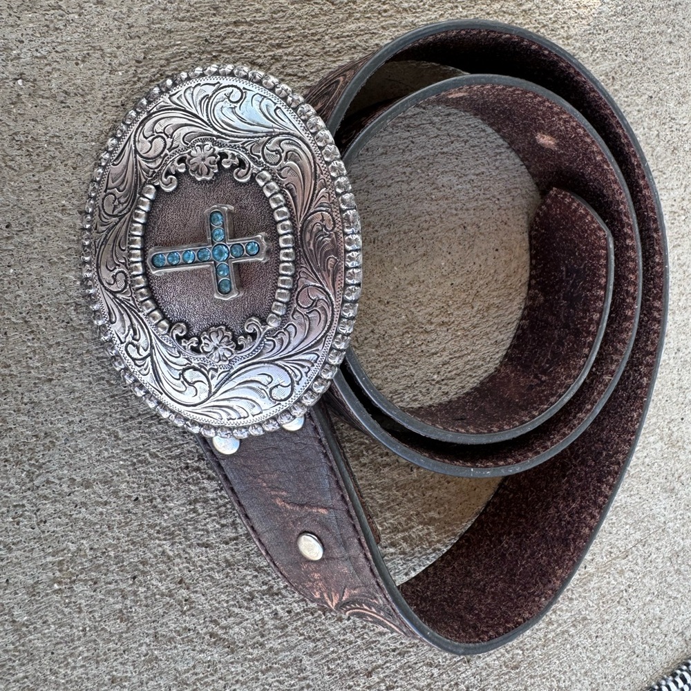 Brown Leather Belt with Silver Buckle